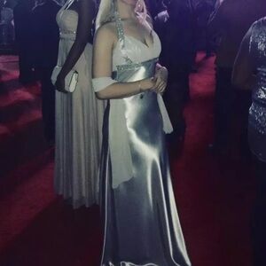 Silver Evening Wear Gown Dress For Prom, Wedding, Special Occasion, Medium